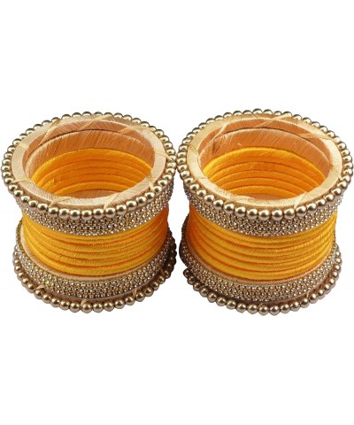 Designer Rhinestone Beaded Silk Thread Bangles Set, Handmade Silk Dori Bangle Set for Women & Girls Yellow 2.6 $10.56 Bracelets