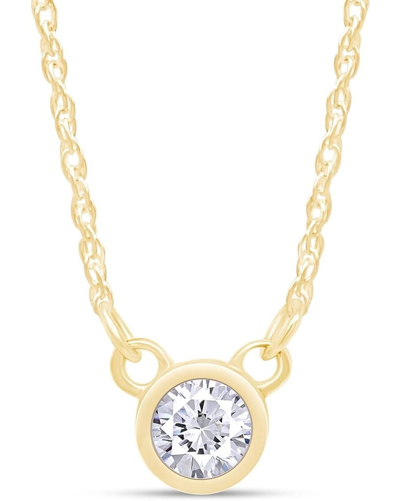 1/5 Carat Round Cut Lab Created Moissanite Diamond Bezel Set Solitaire Pendant Necklace In 14k Gold Plated 925 Sterling Silve...