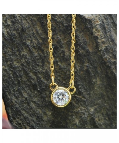 1/5 Carat Round Cut Lab Created Moissanite Diamond Bezel Set Solitaire Pendant Necklace In 14k Gold Plated 925 Sterling Silve...