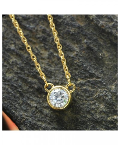 1/5 Carat Round Cut Lab Created Moissanite Diamond Bezel Set Solitaire Pendant Necklace In 14k Gold Plated 925 Sterling Silve...