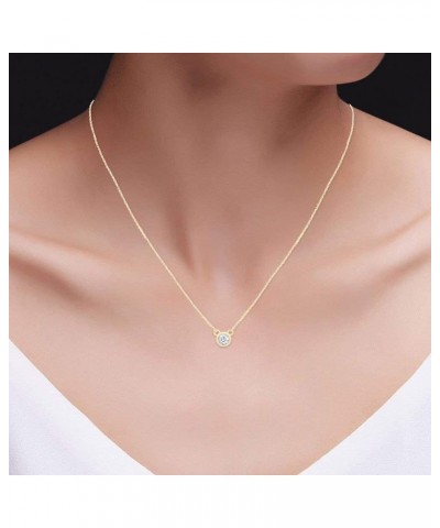 1/5 Carat Round Cut Lab Created Moissanite Diamond Bezel Set Solitaire Pendant Necklace In 14k Gold Plated 925 Sterling Silve...