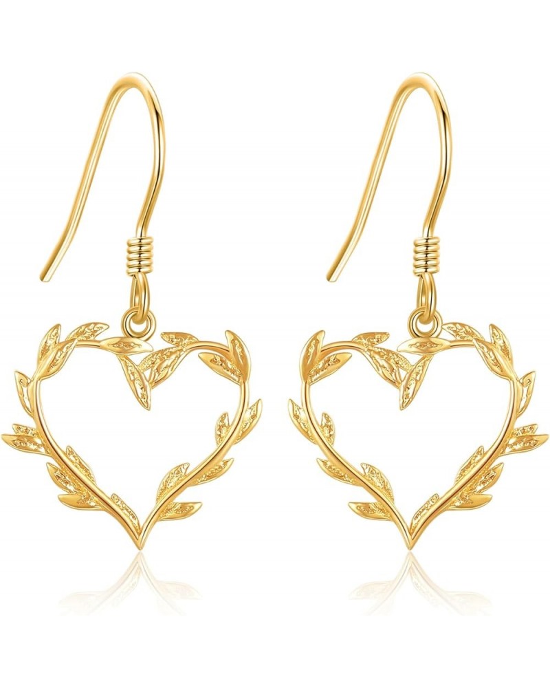 Gold Earrings 14K Gold Solid Earrings Jewelry Gifts for Women Girls A-Heart-Leaf $82.00 Earrings