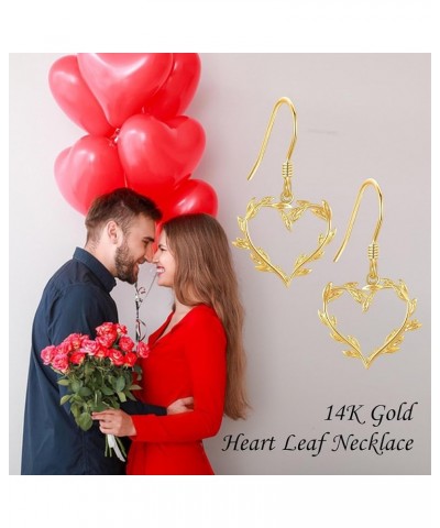 Gold Earrings 14K Gold Solid Earrings Jewelry Gifts for Women Girls A-Heart-Leaf $82.00 Earrings