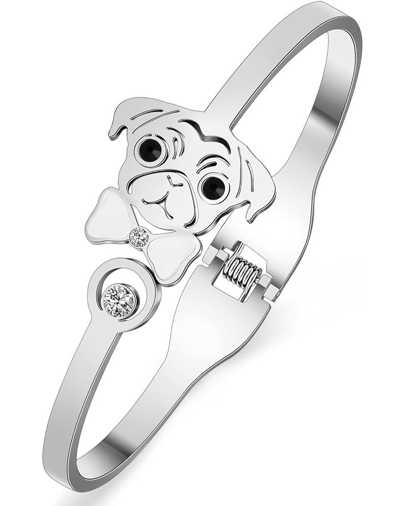 Cute Stainless Steel Pug Gifts for Pug Lovers Dainty Pug Bangle Bracelets Pet Dog Stuff Jewelry Gifts for Women Girls Dog Mom...