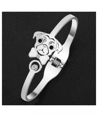 Cute Stainless Steel Pug Gifts for Pug Lovers Dainty Pug Bangle Bracelets Pet Dog Stuff Jewelry Gifts for Women Girls Dog Mom...