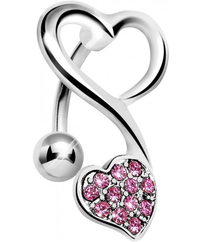 Top Mount Pink Swirling Dual Hearts Belly Ring $6.11 Body Jewelry