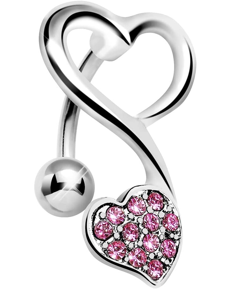 Top Mount Pink Swirling Dual Hearts Belly Ring $6.11 Body Jewelry