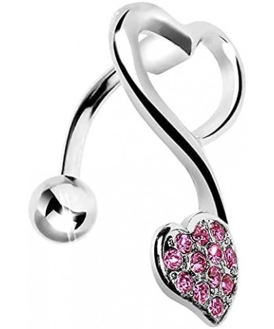 Top Mount Pink Swirling Dual Hearts Belly Ring $6.11 Body Jewelry