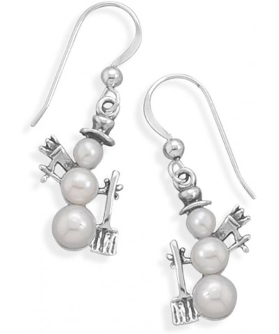 Snowman Earrings with Shovel Winter Christmas Sterling Silver Cultured Freshwater Pearl $25.98 Earrings