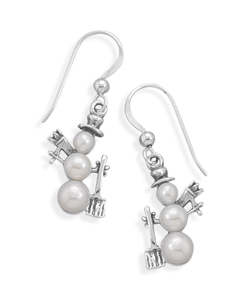 Snowman Earrings with Shovel Winter Christmas Sterling Silver Cultured Freshwater Pearl $25.98 Earrings