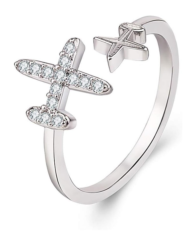 Double Cubic Zircon Plane Aircraft Airplane Finger Ring Travel Trip Adjustable Open Finger Ring Jewelry $8.39 Rings