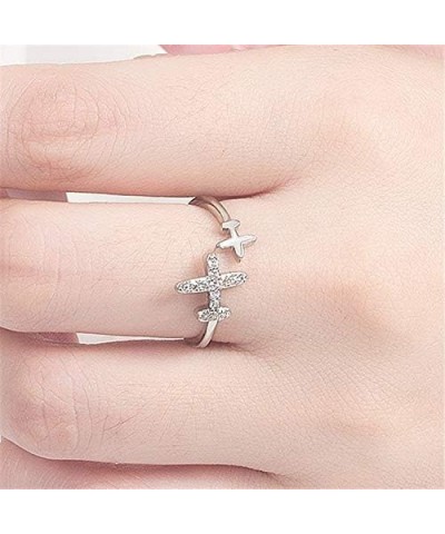 Double Cubic Zircon Plane Aircraft Airplane Finger Ring Travel Trip Adjustable Open Finger Ring Jewelry $8.39 Rings