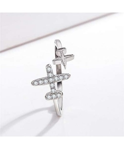 Double Cubic Zircon Plane Aircraft Airplane Finger Ring Travel Trip Adjustable Open Finger Ring Jewelry $8.39 Rings