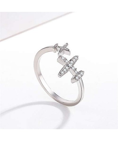 Double Cubic Zircon Plane Aircraft Airplane Finger Ring Travel Trip Adjustable Open Finger Ring Jewelry $8.39 Rings