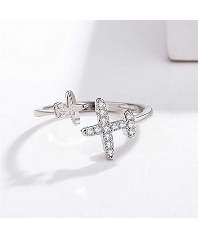 Double Cubic Zircon Plane Aircraft Airplane Finger Ring Travel Trip Adjustable Open Finger Ring Jewelry $8.39 Rings