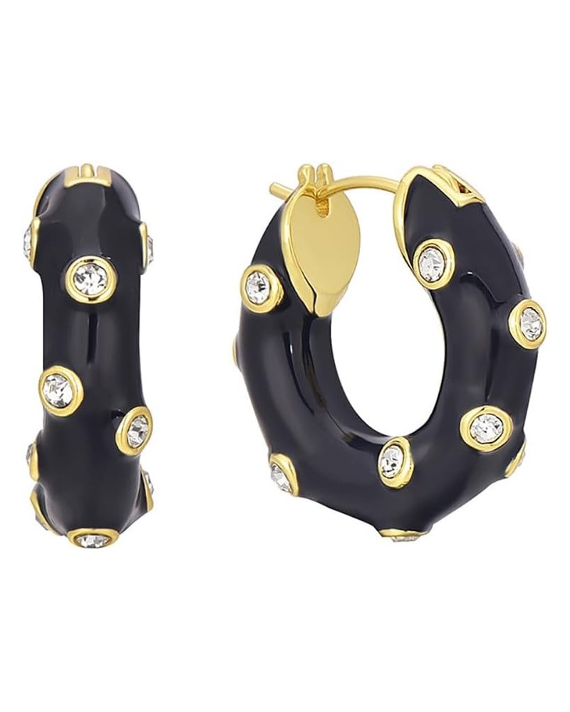 Chunky Gold Hoop Earrings for Women,Small Hoop Earrings for Women Colorful Enamel Huggie Summer Earrings Black $9.68 Earrings