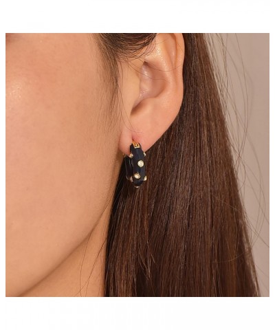 Chunky Gold Hoop Earrings for Women,Small Hoop Earrings for Women Colorful Enamel Huggie Summer Earrings Black $9.68 Earrings