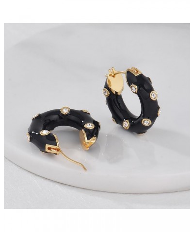 Chunky Gold Hoop Earrings for Women,Small Hoop Earrings for Women Colorful Enamel Huggie Summer Earrings Black $9.68 Earrings