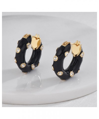 Chunky Gold Hoop Earrings for Women,Small Hoop Earrings for Women Colorful Enamel Huggie Summer Earrings Black $9.68 Earrings