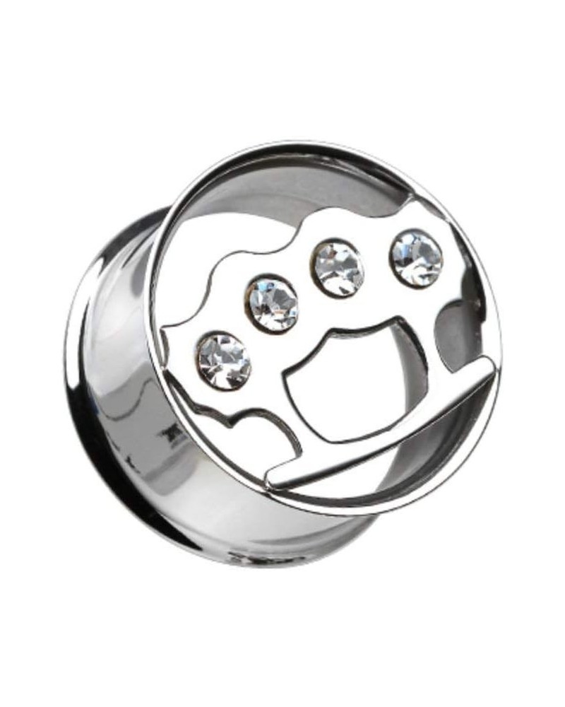 Clear Gem Steel Brass Knuckle Double Flared Ear Gauge Plug 7/16" (11mm) $9.60 Body Jewelry