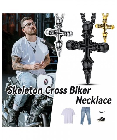 Cross Necklace for Men, Christian Crucifix Protection Amulet Pendant Necklace Stainless Steel Jewelry for Women 06. Skull-Gol...