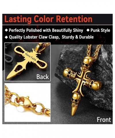 Cross Necklace for Men, Christian Crucifix Protection Amulet Pendant Necklace Stainless Steel Jewelry for Women 06. Skull-Gol...