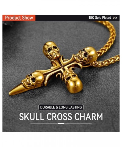 Cross Necklace for Men, Christian Crucifix Protection Amulet Pendant Necklace Stainless Steel Jewelry for Women 06. Skull-Gol...