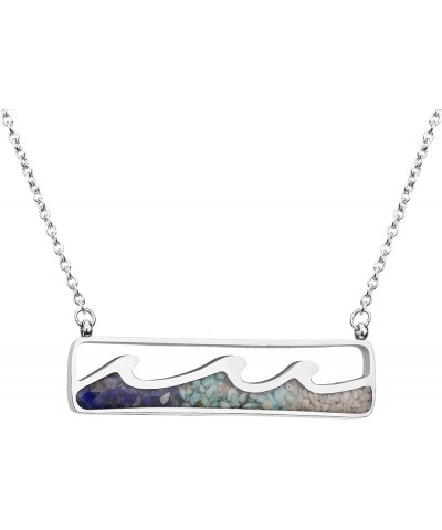 Gemstone Wave Necklace for Women Turquoise Sodalite Tumbled Stone Bar Pendant Necklace Dainty Ocean Wave Necklace for Women G...