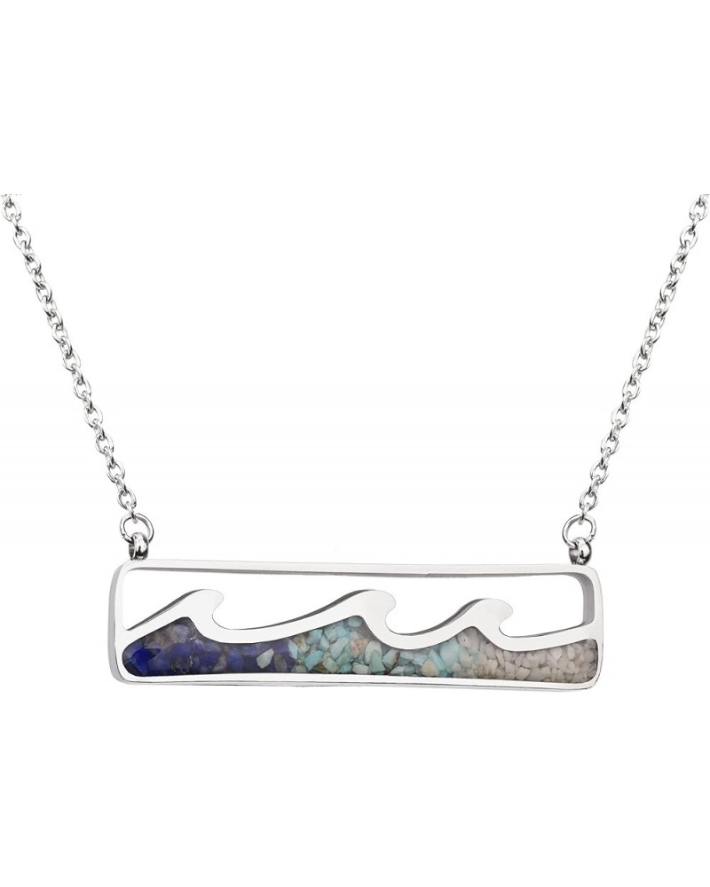 Gemstone Wave Necklace for Women Turquoise Sodalite Tumbled Stone Bar Pendant Necklace Dainty Ocean Wave Necklace for Women G...