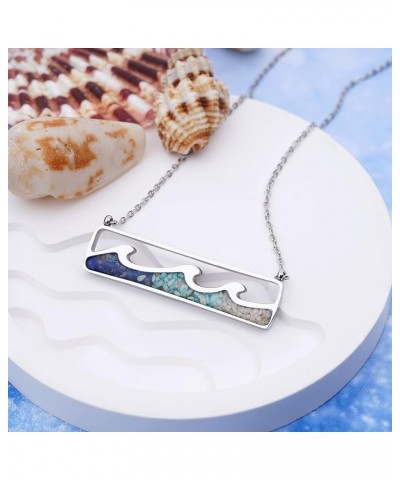 Gemstone Wave Necklace for Women Turquoise Sodalite Tumbled Stone Bar Pendant Necklace Dainty Ocean Wave Necklace for Women G...