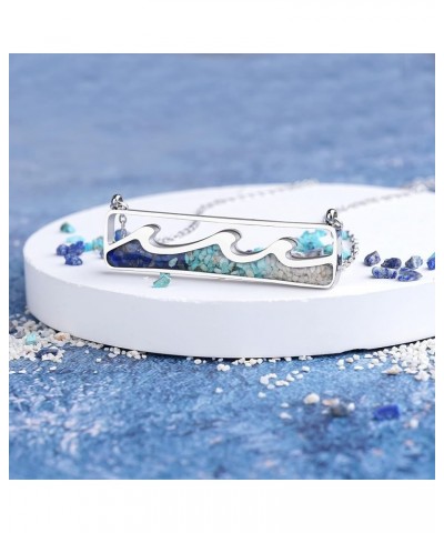 Gemstone Wave Necklace for Women Turquoise Sodalite Tumbled Stone Bar Pendant Necklace Dainty Ocean Wave Necklace for Women G...