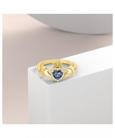 10K 14K 18K Gold Claddagh Rings with Gemstone for Women Irish Claddagh Heart Promise Ring for Her, birthstone Rings for Women...