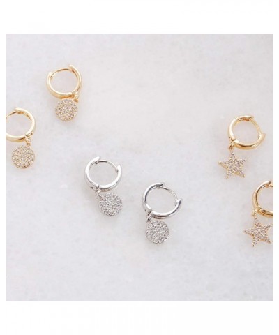 Tiny Huggie Hoop Earrings for Women - Gold or Silver Tone Plated Small Huggies with Simulated Diamond Drop Charms - Star, Moo...