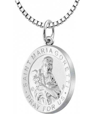 Ladies 925 Sterling Silver 18.5mm Saint Maria Goretti Medal Pendant Necklace, 18in to 24in 24in 1.5mm Box Chain $40.49 Pendants