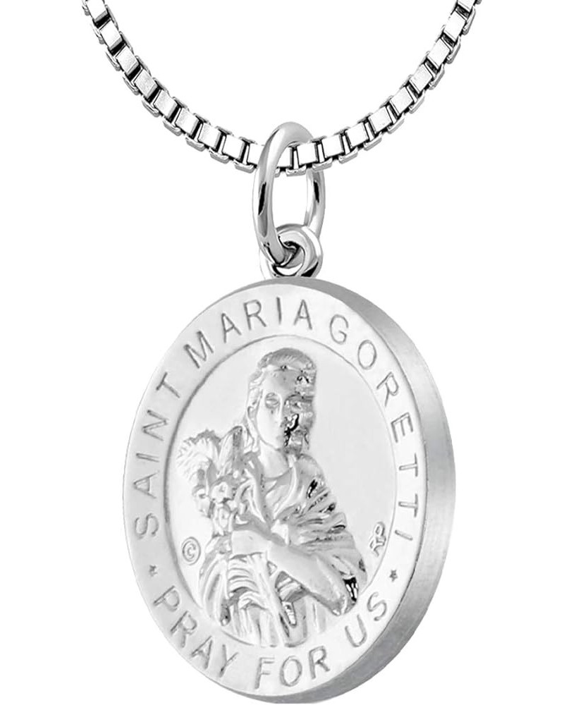 Ladies 925 Sterling Silver 18.5mm Saint Maria Goretti Medal Pendant Necklace, 18in to 24in 24in 1.5mm Box Chain $40.49 Pendants