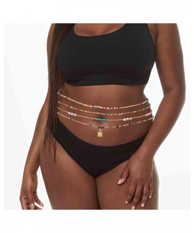 24-39inch African Waist Beads for Women 8Pcs Elastic Belly Beads Colorful Beaded Waist Jewelry Accessories Body Chain Gold 23...