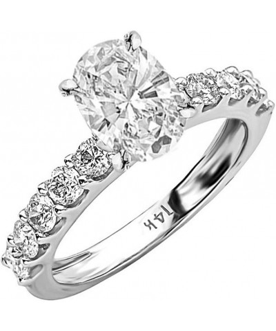 14K White Gold 3 Carat LAB GROWN DIAMOND Classic Side Stone Prong Set Oval Cut Diamond Engagement Ring (G-H Color VS1-VS2 Cla...