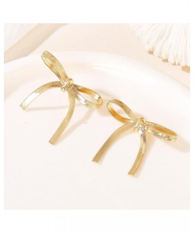 Gold Bow Earrings Long Tassel Drop Dangle Statement Earring Bowknot Jewelry Gift for Women Girls Gold Chain Stud $7.14 Earrings