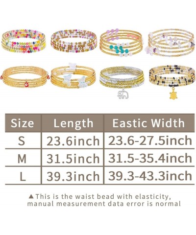 24-39inch African Waist Beads for Women 8Pcs Elastic Belly Beads Colorful Beaded Waist Jewelry Accessories Body Chain Gold 23...