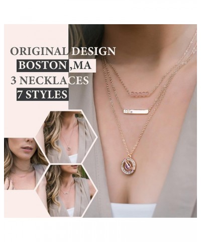 Dainty Layered Zodiac Necklaces for Women, 18K Rose Gold Plated, Bead Bar Y Pendant Multilayer Necklace, Birthstone Crystals ...