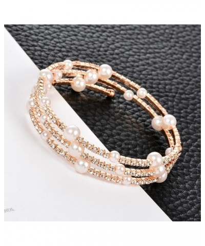 Pearl Bracelets for Women Rhinestone Bracelet Multilayer Pearl Stretch Bracelet Faux Pearl Stretch Bracelets Crystal Pearl Br...