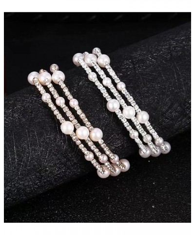 Pearl Bracelets for Women Rhinestone Bracelet Multilayer Pearl Stretch Bracelet Faux Pearl Stretch Bracelets Crystal Pearl Br...