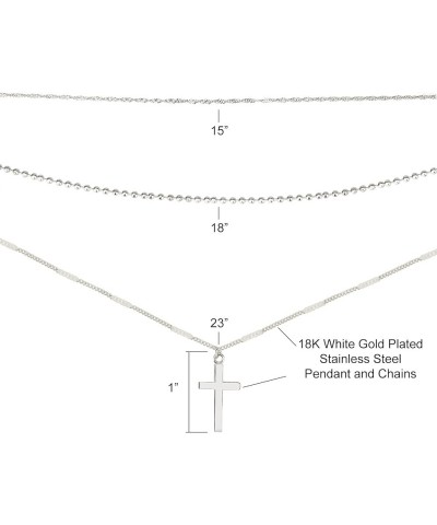 2mm Dainty Layered 3-Set Stack Gold Silver Cross Rosary Necklace For Women, Girls With 15" Rope Chain Necklace, 18" Rosary Be...