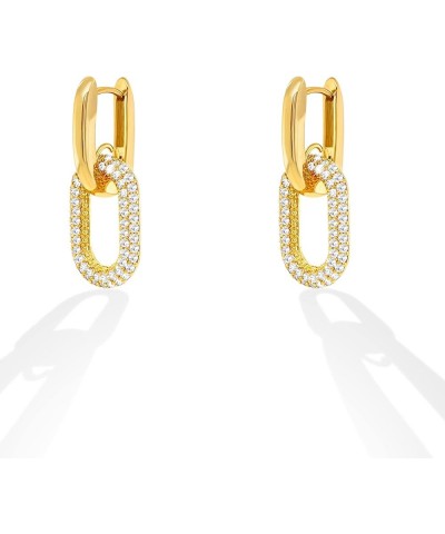 Chain Link Earrings for Women 14K Gold Plated Paperclip Link Earrings CZ Paved Drop Dangle Earrings G3C0807-1 $11.96 Earrings