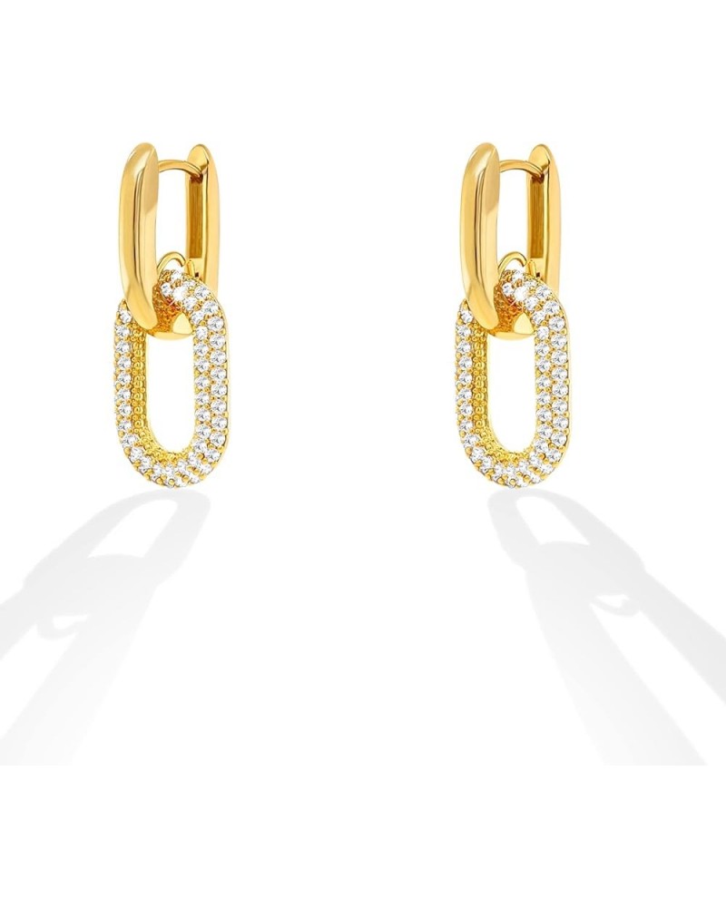 Chain Link Earrings for Women 14K Gold Plated Paperclip Link Earrings CZ Paved Drop Dangle Earrings G3C0807-1 $11.96 Earrings