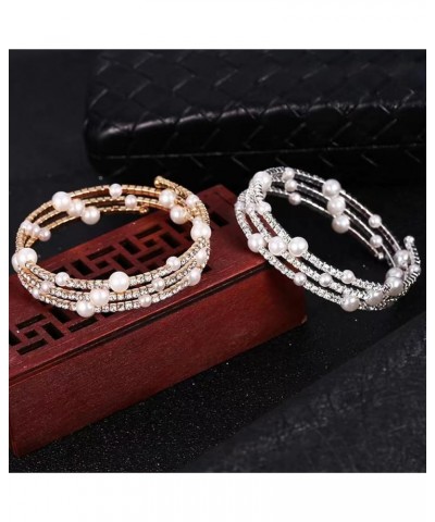 Pearl Bracelets for Women Rhinestone Bracelet Multilayer Pearl Stretch Bracelet Faux Pearl Stretch Bracelets Crystal Pearl Br...