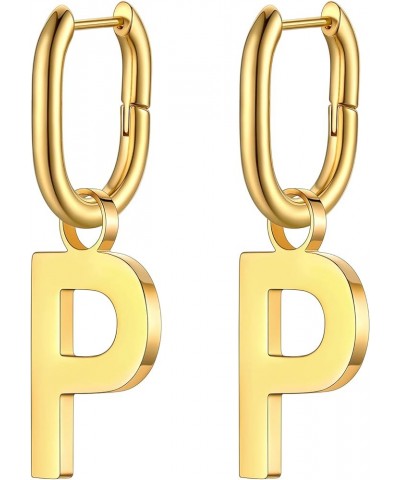 Hypoallergenic Initial Dangle Earrings for Women, Chunky U-shape Huggie Hoops with 26 Letters, Stainless Steel in Silver/Gold...