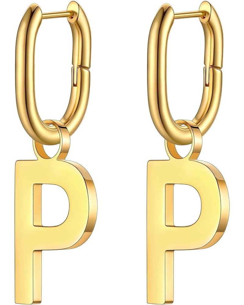 Hypoallergenic Initial Dangle Earrings for Women, Chunky U-shape Huggie Hoops with 26 Letters, Stainless Steel in Silver/Gold...