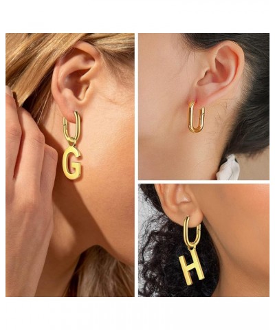 Hypoallergenic Initial Dangle Earrings for Women, Chunky U-shape Huggie Hoops with 26 Letters, Stainless Steel in Silver/Gold...