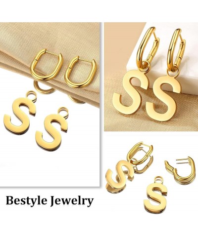 Hypoallergenic Initial Dangle Earrings for Women, Chunky U-shape Huggie Hoops with 26 Letters, Stainless Steel in Silver/Gold...